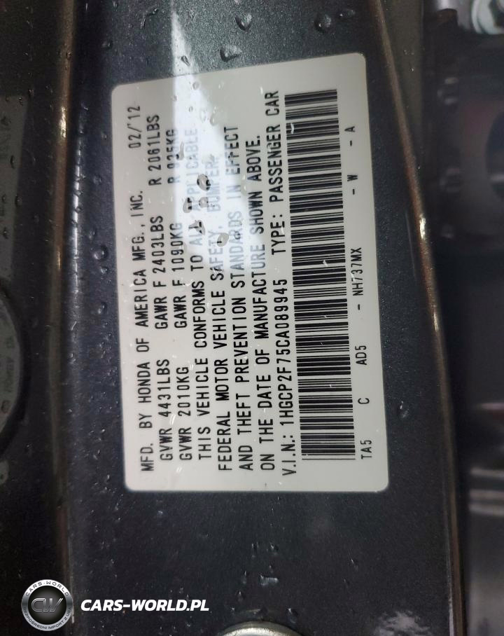 2012 Honda Accord Ex VIN:1HGCP2F75CA089945 - 12