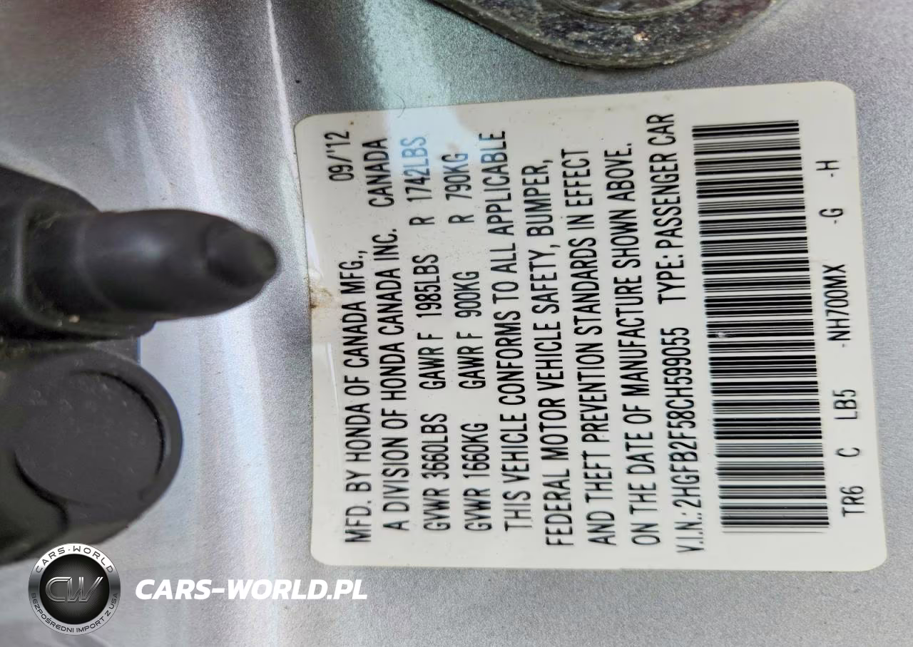 2012 Honda Civic Lx VIN:2HGFB2F58CH599055 - 12