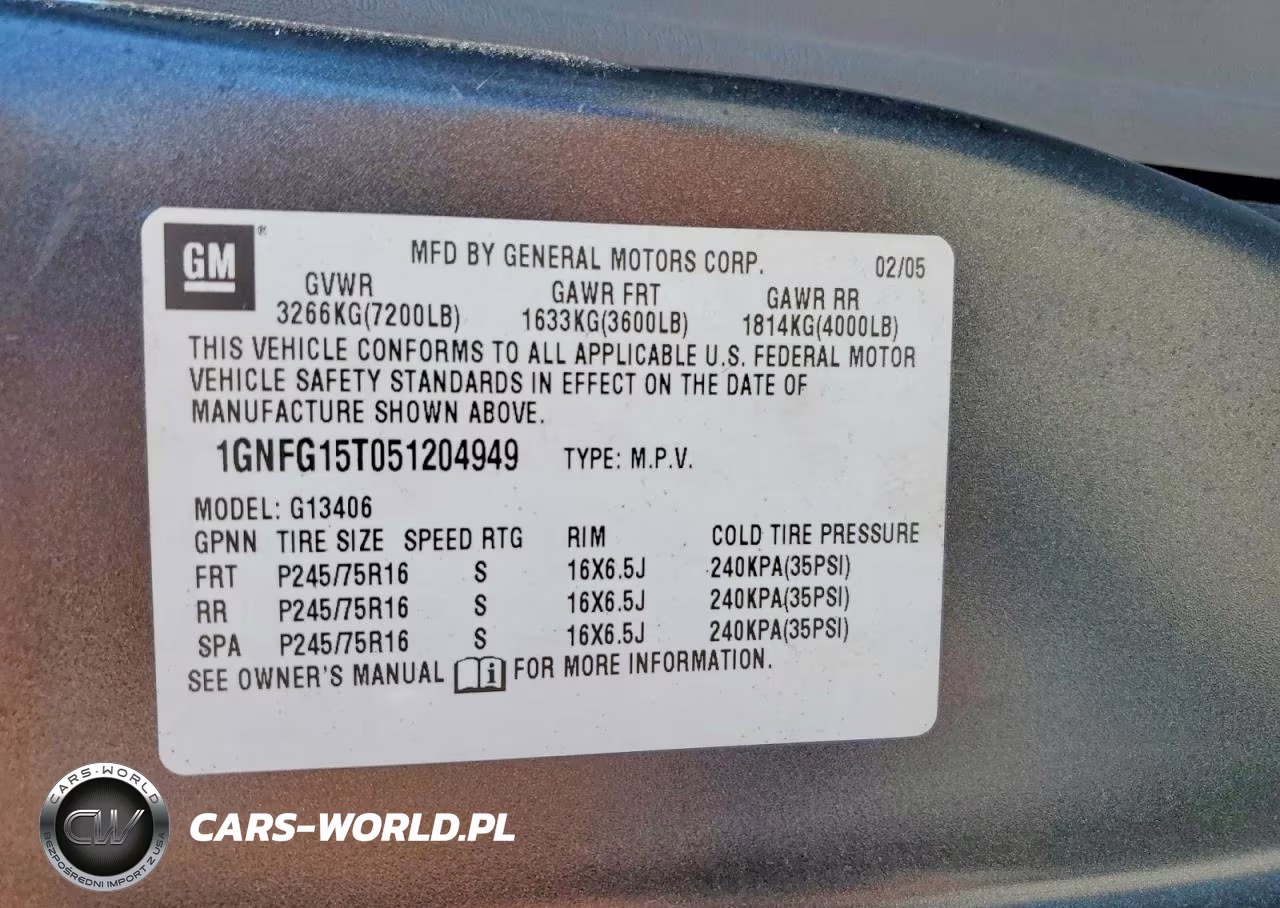 2005 Chevrolet Expres1500 VIN:1GNFG15T051204949 - 14