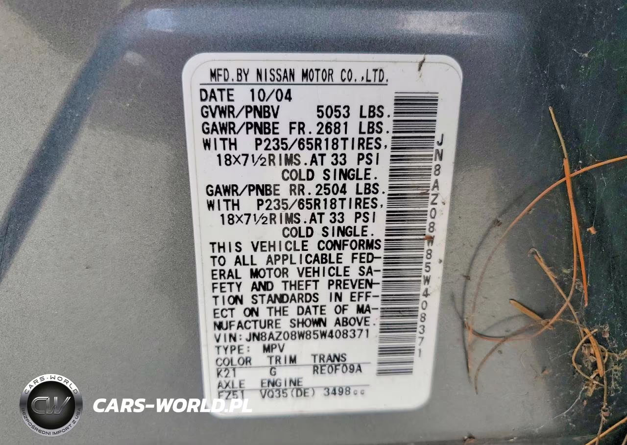 2005 Niss Murano VIN:JN8AZ08W85W408371 - 14