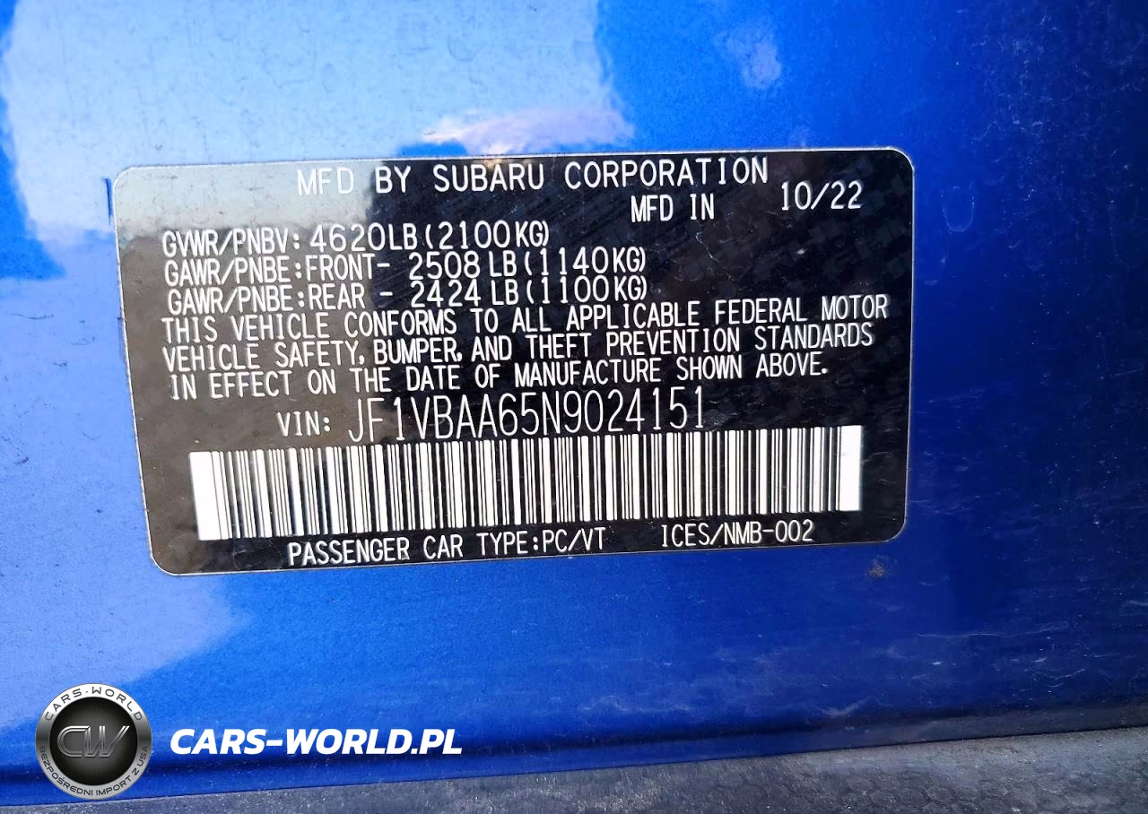 2022 Subaru Wrx VIN:JF1VBAA65N9024151 - 12