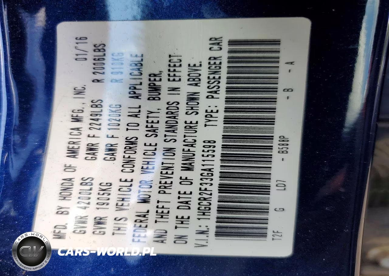 2016 Honda Accord Lx VIN:1HGCR2F33GA115598 - 12