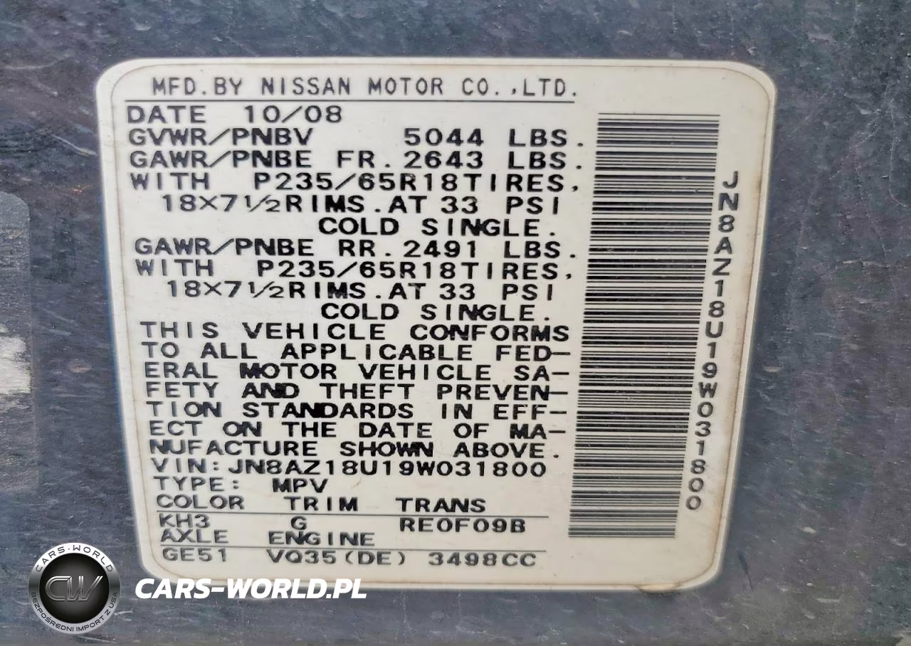 2009 Nissan Murano S VIN:JN8AZ18U19W031800 - 13