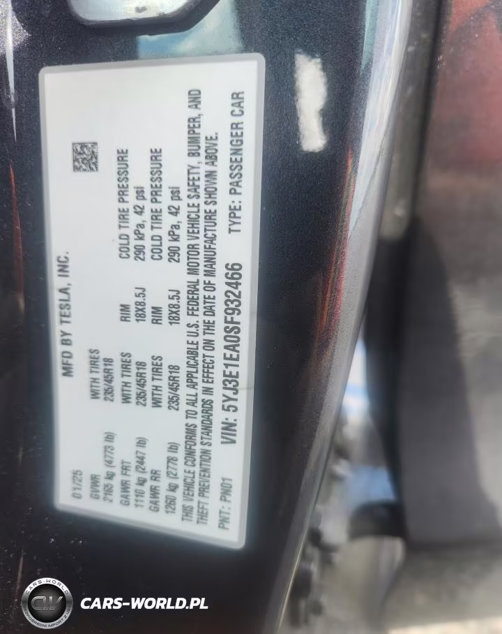 2025 Tesla Model 3 VIN:5YJ3E1EA0SF932466 - 12