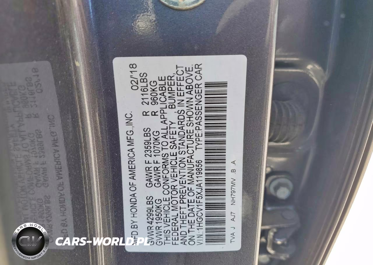 2018 Honda Accord Exl VIN:1HGCV1F5XJA119856 - 13