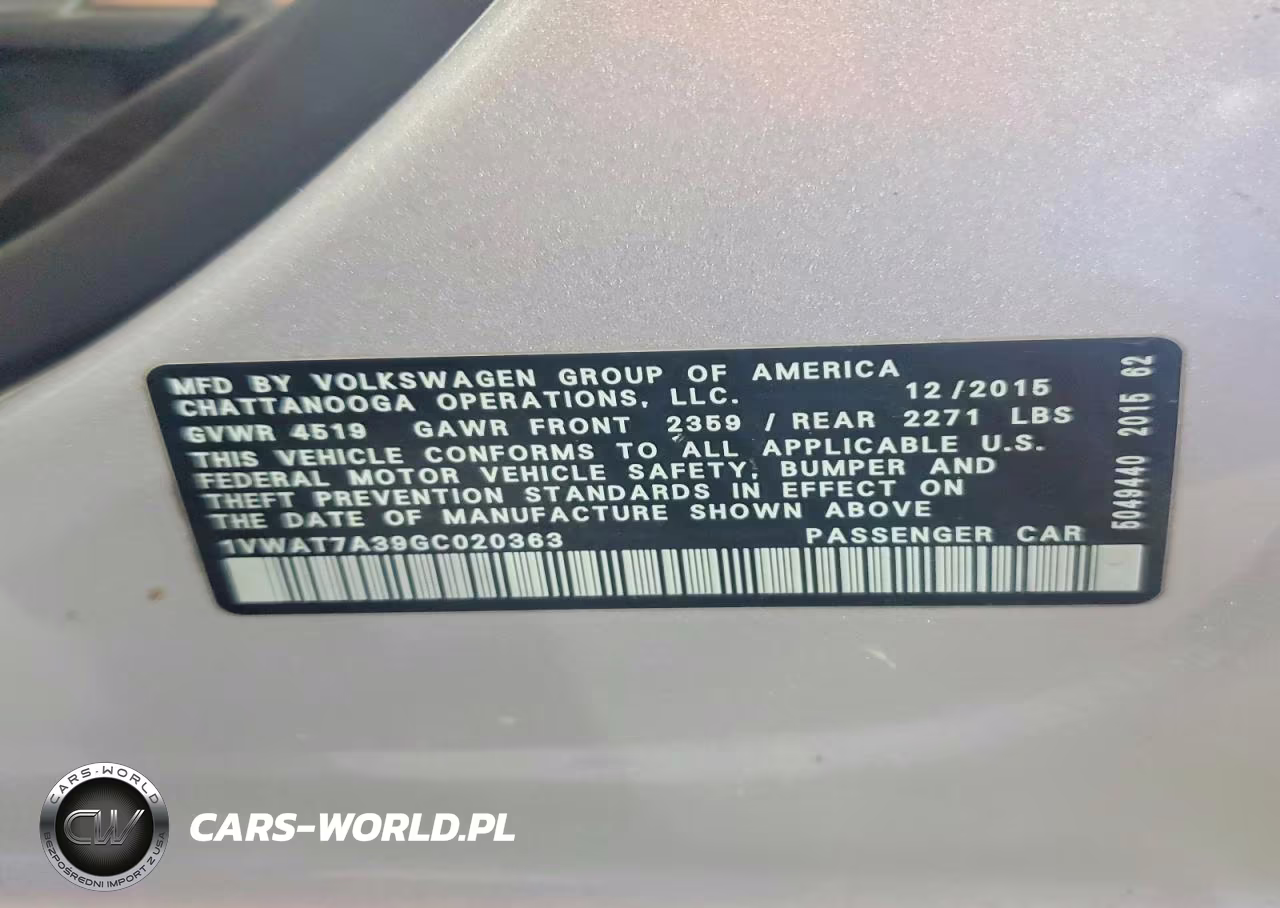 2016 Volkswagen Passat S VIN:1VWAT7A39GC020363 - 12