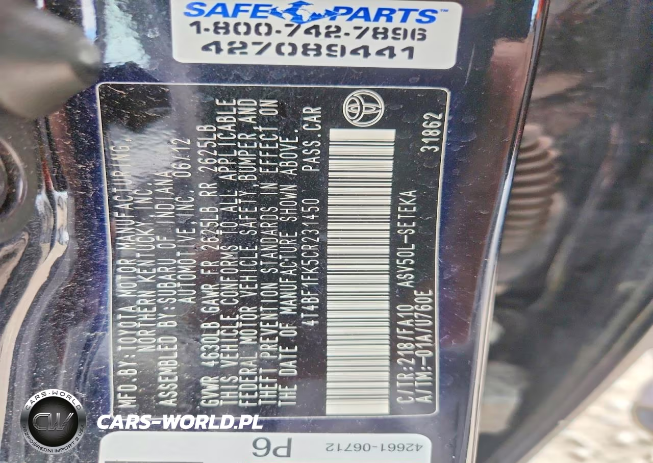 2012 Toyota Camry L VIN:4T4BF1FK5CR231450 - 12
