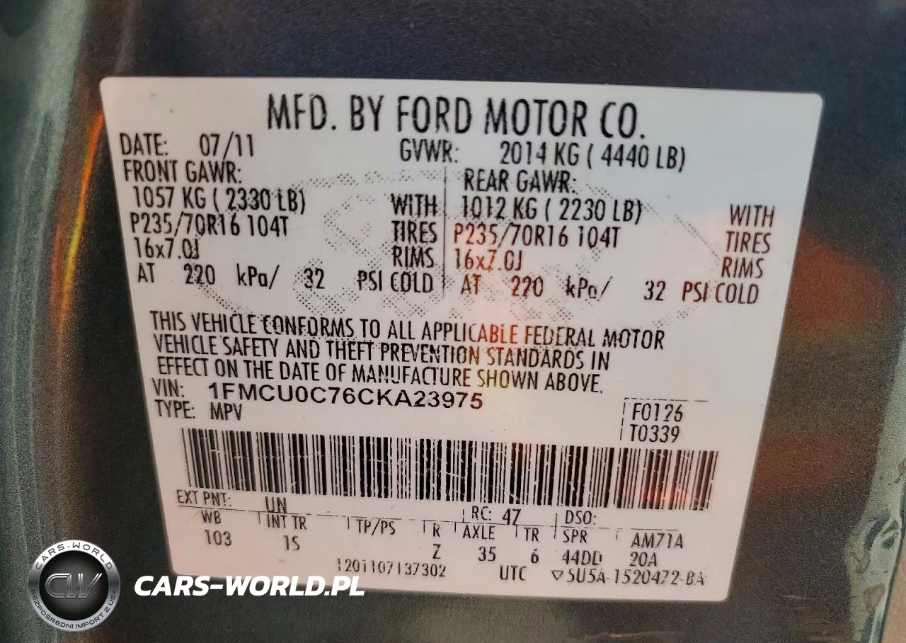 2012 Ford Escape Xls VIN:1FMCU0C76CKA23975 - 13