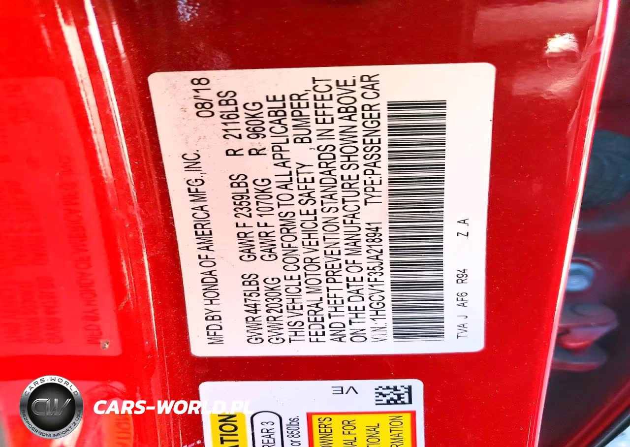 2018 Honda Accord Sport VIN:1HGCV1F35JA218941 - 12