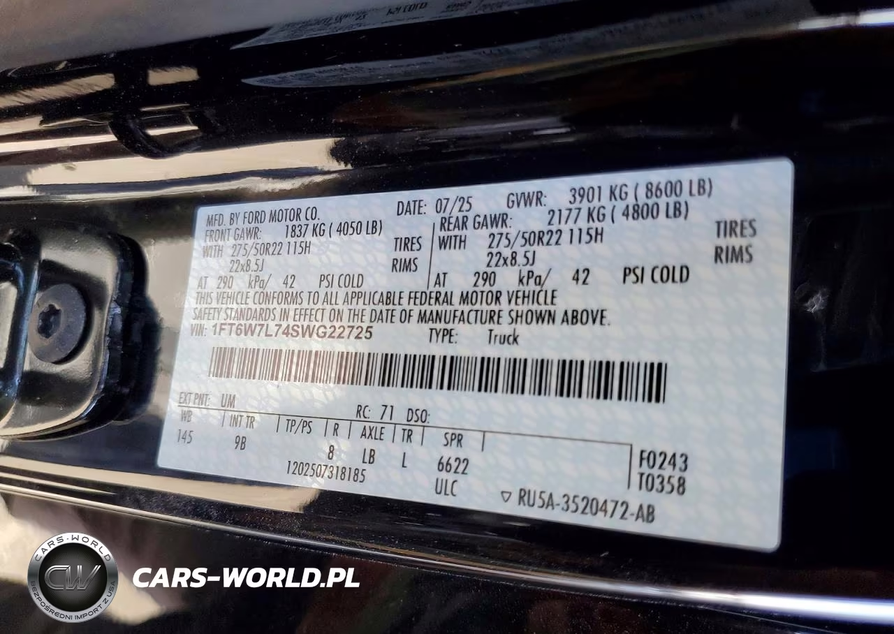 2025 Ford F150 Lightning Platinum VIN:1FT6W7L74SWG22725 - 13