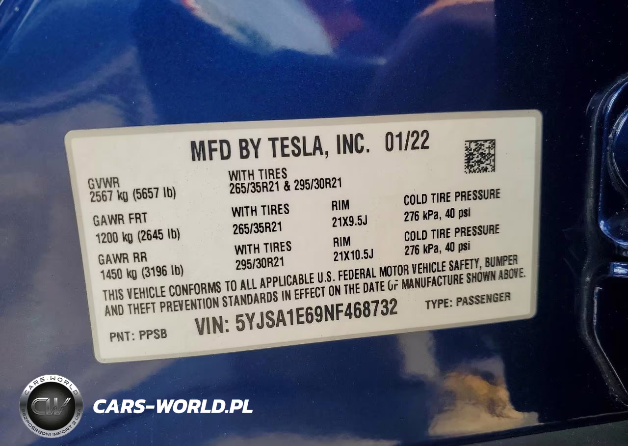 2022 Tesla Model S VIN:5YJSA1E69NF468732 - 13