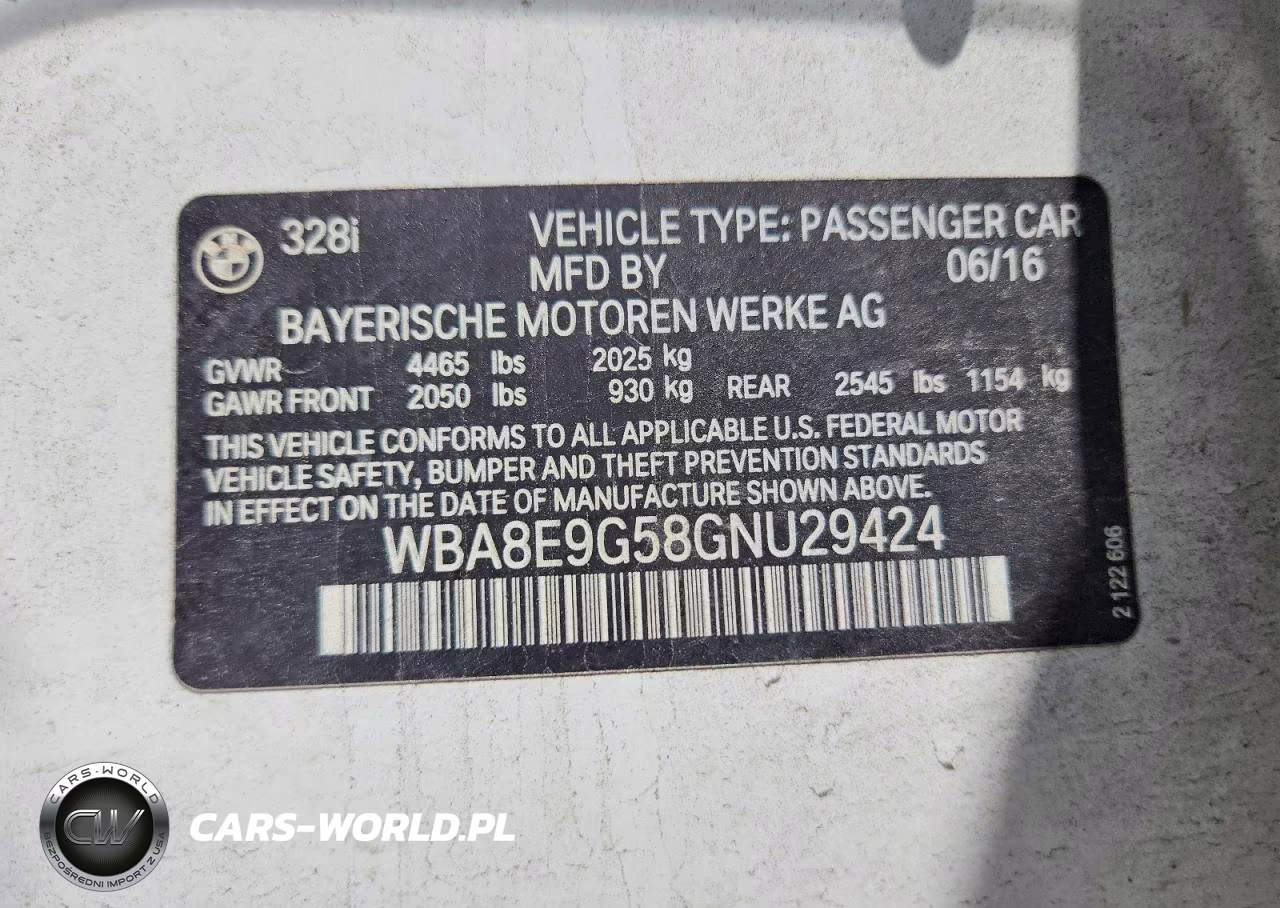 2016 BMW 328 I Sulev VIN:WBA8E9G58GNU29424 - 12