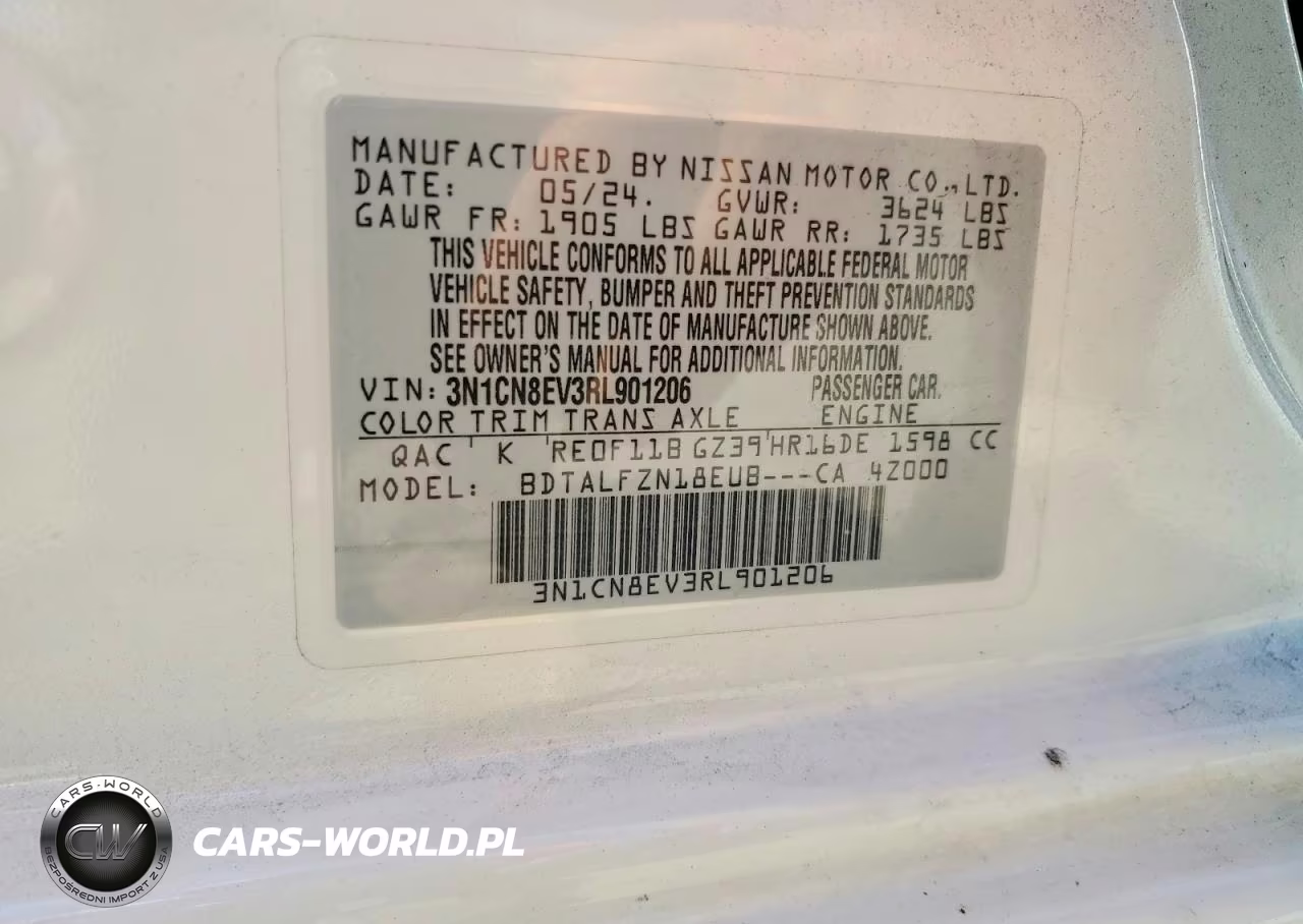 2024 Nissan Versa Sv VIN:3N1CN8EV3RL901206 - 12