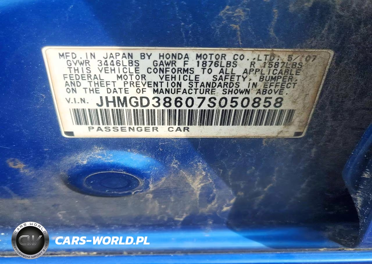 2007 Honda Fit S VIN:JHMGD38607S050858 - 12