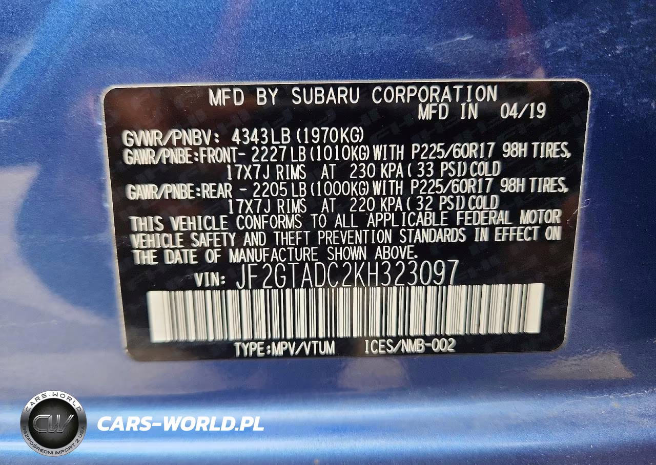 2019 Subaru Crosstrek Premium VIN:JF2GTADC2KH323097 - 12