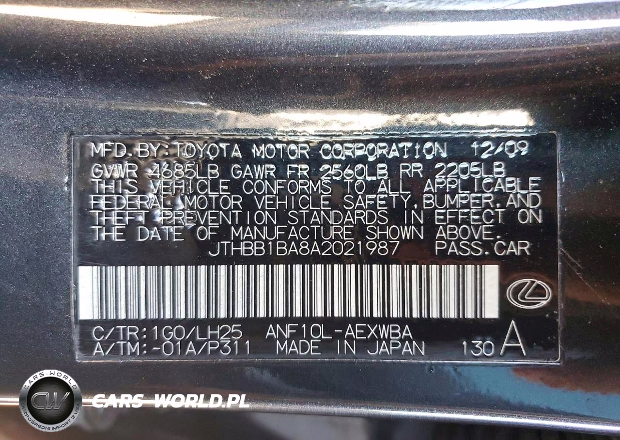 2010 Lexus Hs 250H VIN:JTHBB1BA8A2021987 - 12