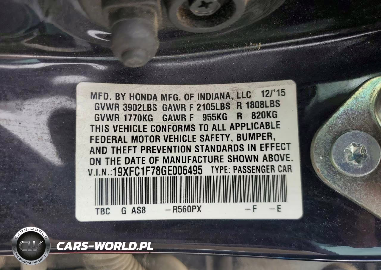 2016 Honda Civic Exl VIN:19XFC1F78GE006495 - 12