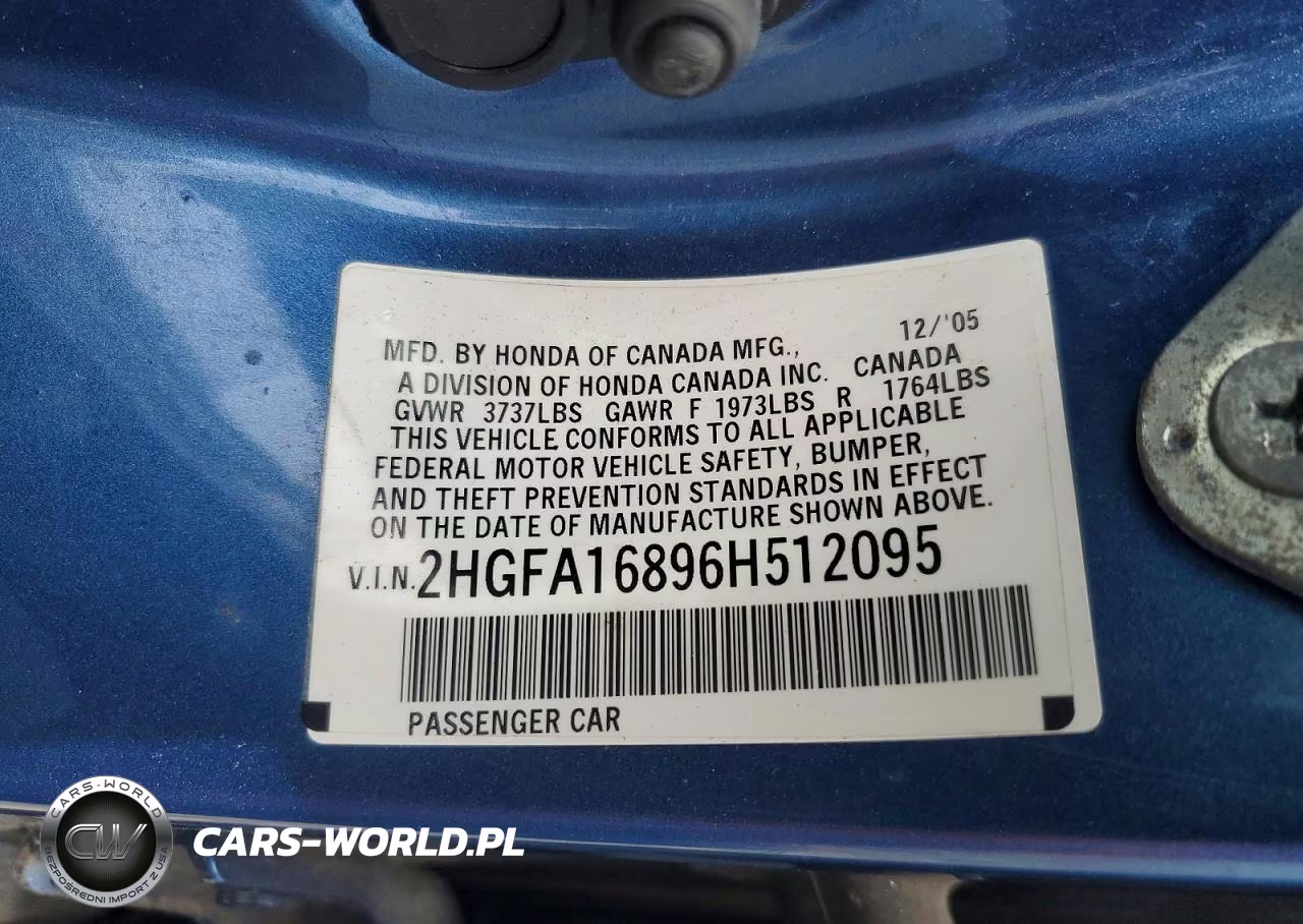 2006 Honda Civic Ex VIN:2HGFA16896H512095 - 12