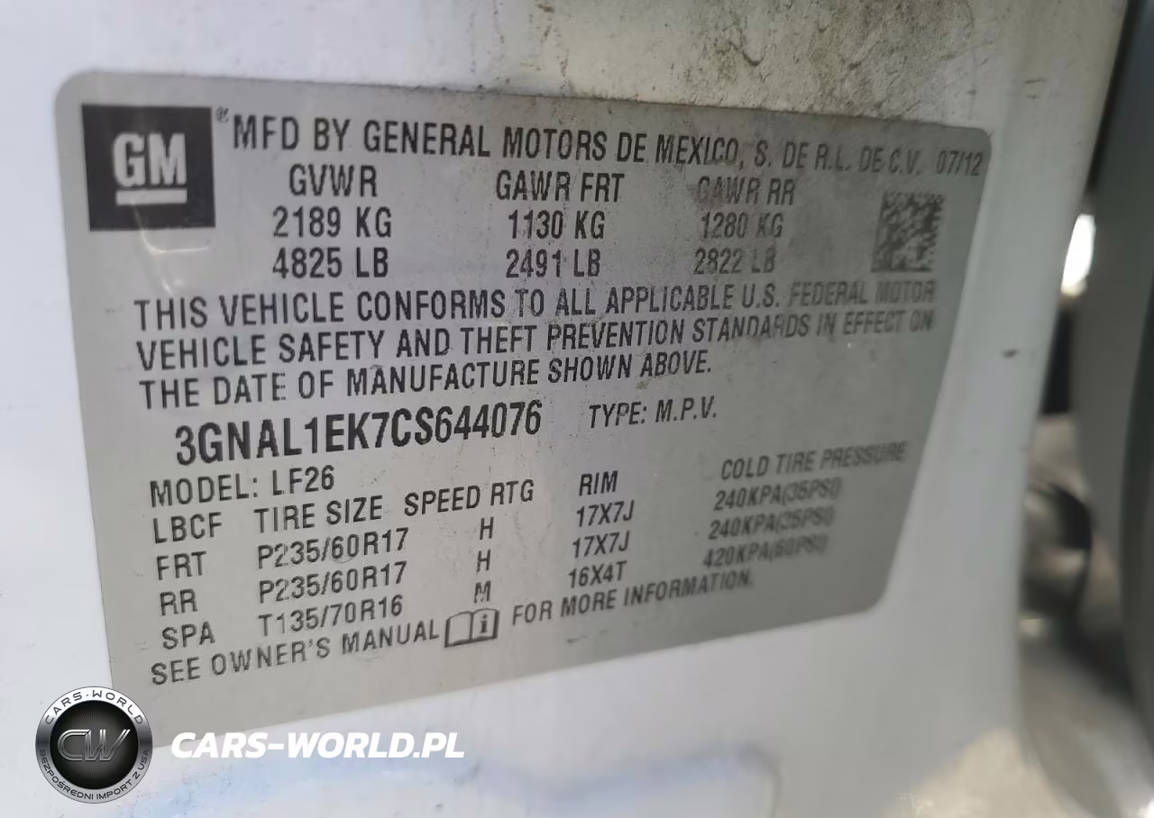 2012 Chevrolet Captiva Sport VIN:3GNAL1EK7CS644076 - 13
