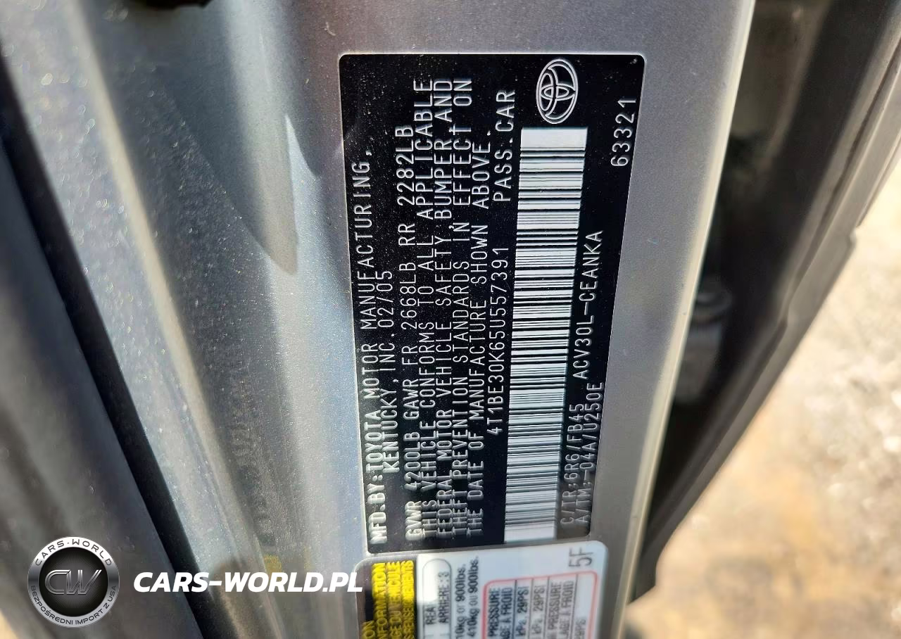 2005 Toyota Camry Le VIN:4T1BE30K65U557391 - 12