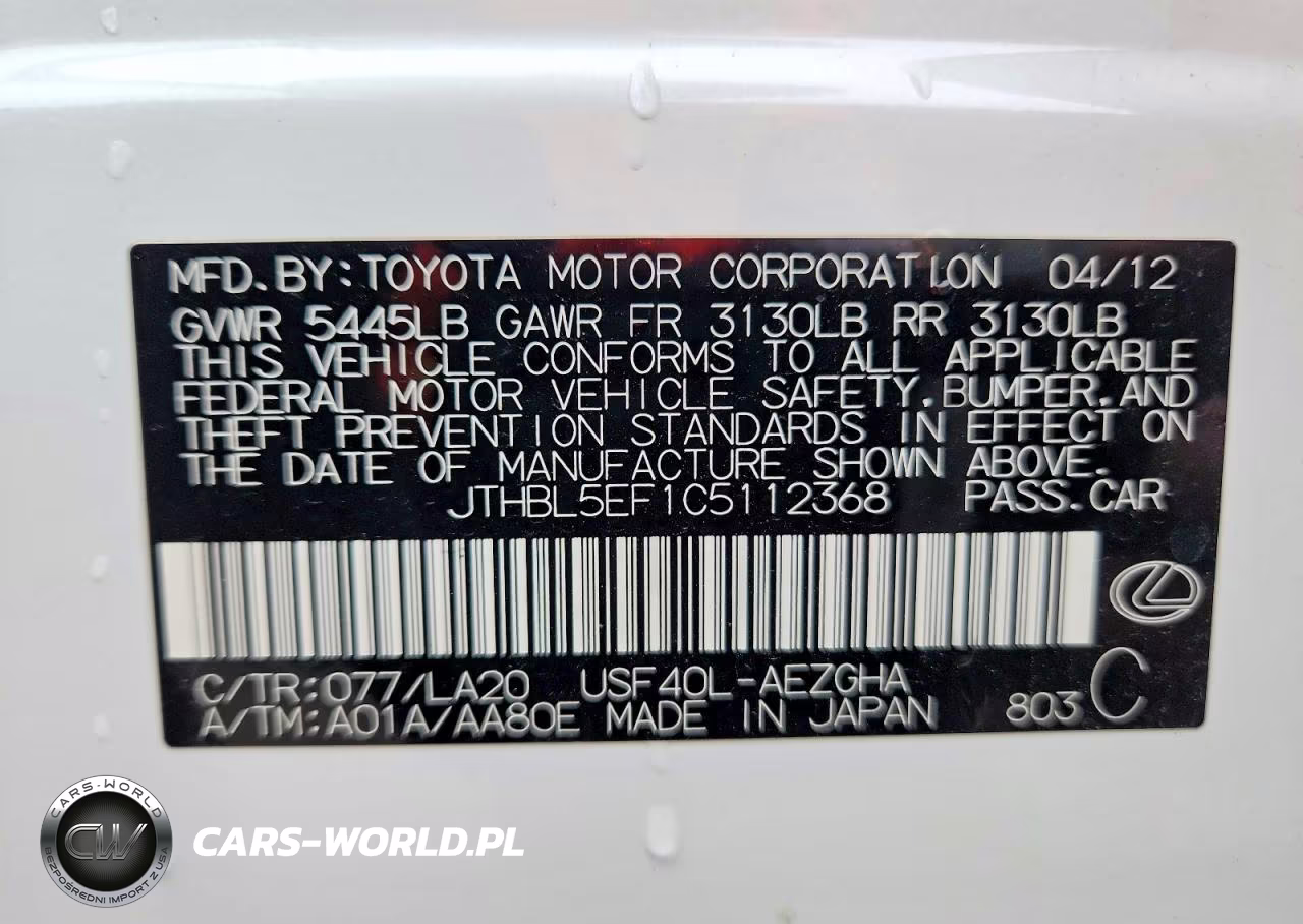 2012 Lexus Ls 460 Base VIN:JTHBL5EF1C5112368 - 13