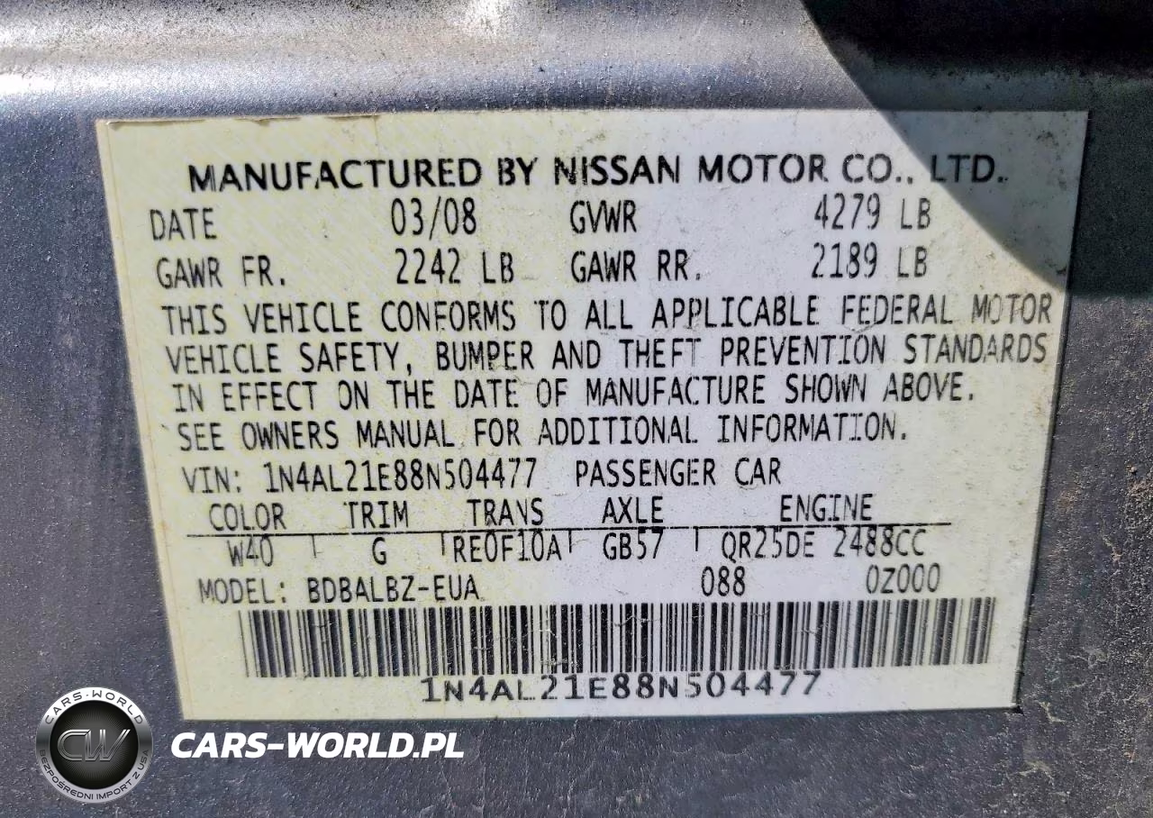 2008 Nissan Altima 2.5 VIN:1N4AL21E88N504477 - 12
