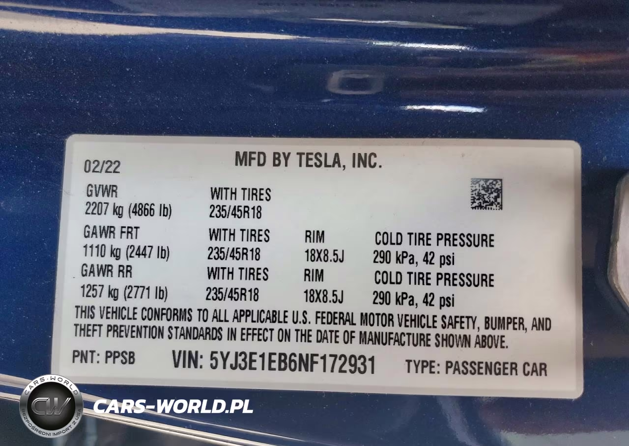 2022 Tesla Model 3 VIN:5YJ3E1EB6NF172931 - 12