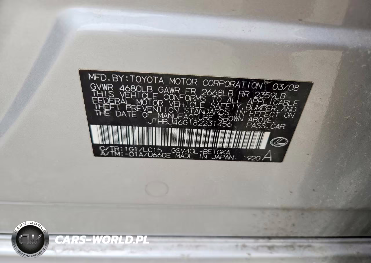 2008 Lexus Es 350 VIN:JTHBJ46G182231456 - 12
