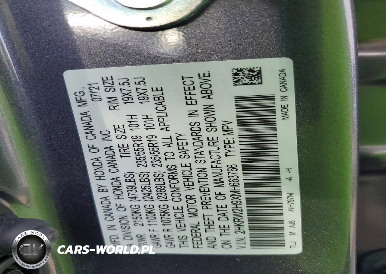 2021 Honda Cr-V Touring VIN:2HKRW2H9XMH663766 - 13