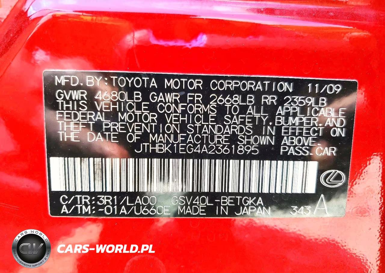 2010 Lexus Es 350 VIN:JTHBK1EG4A2361895 - 12