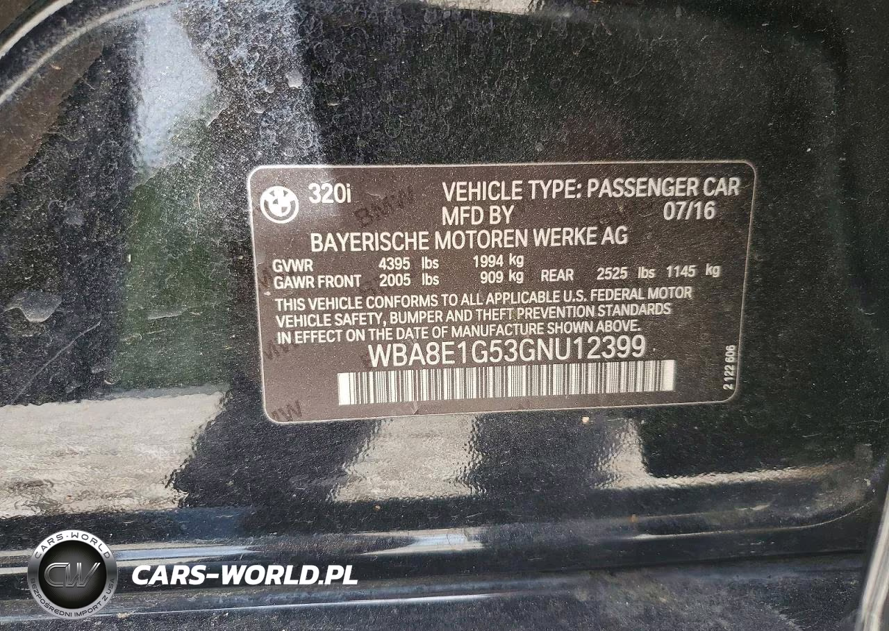2016 BMW 320 I VIN:WBA8E1G53GNU12399 - 13