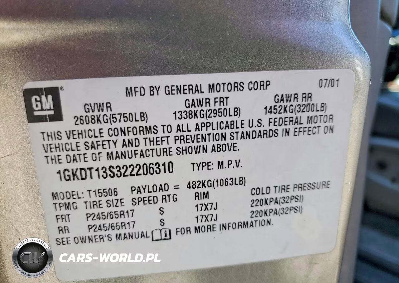 2002 GMC Envoy VIN:1GKDT13S322206310 - 13