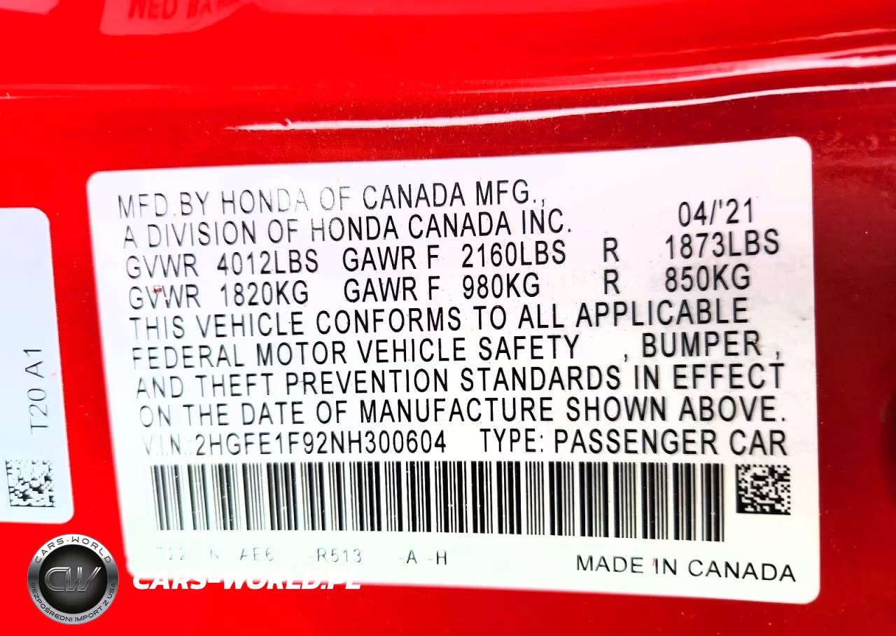 2022 Honda Civic Touring VIN:2HGFE1F92NH300604 - 12