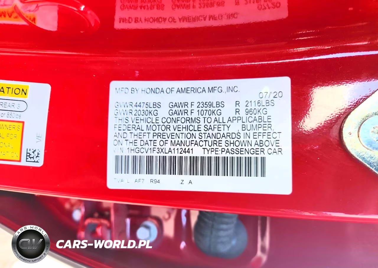 2020 Honda Accord Sport VIN:1HGCV1F3XLA112441 - 12