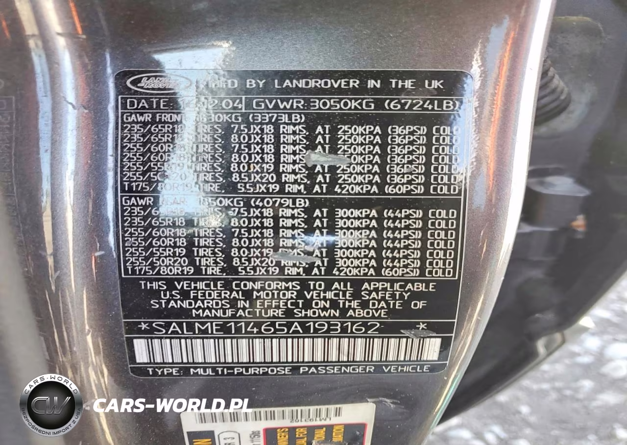 2004 Land Range Rover VIN:SALME11465A193162 - 12