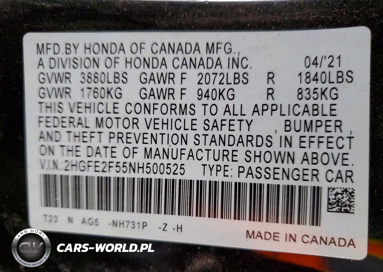 2022 Honda Civic Sport VIN:2HGFE2F55NH500525 - 12