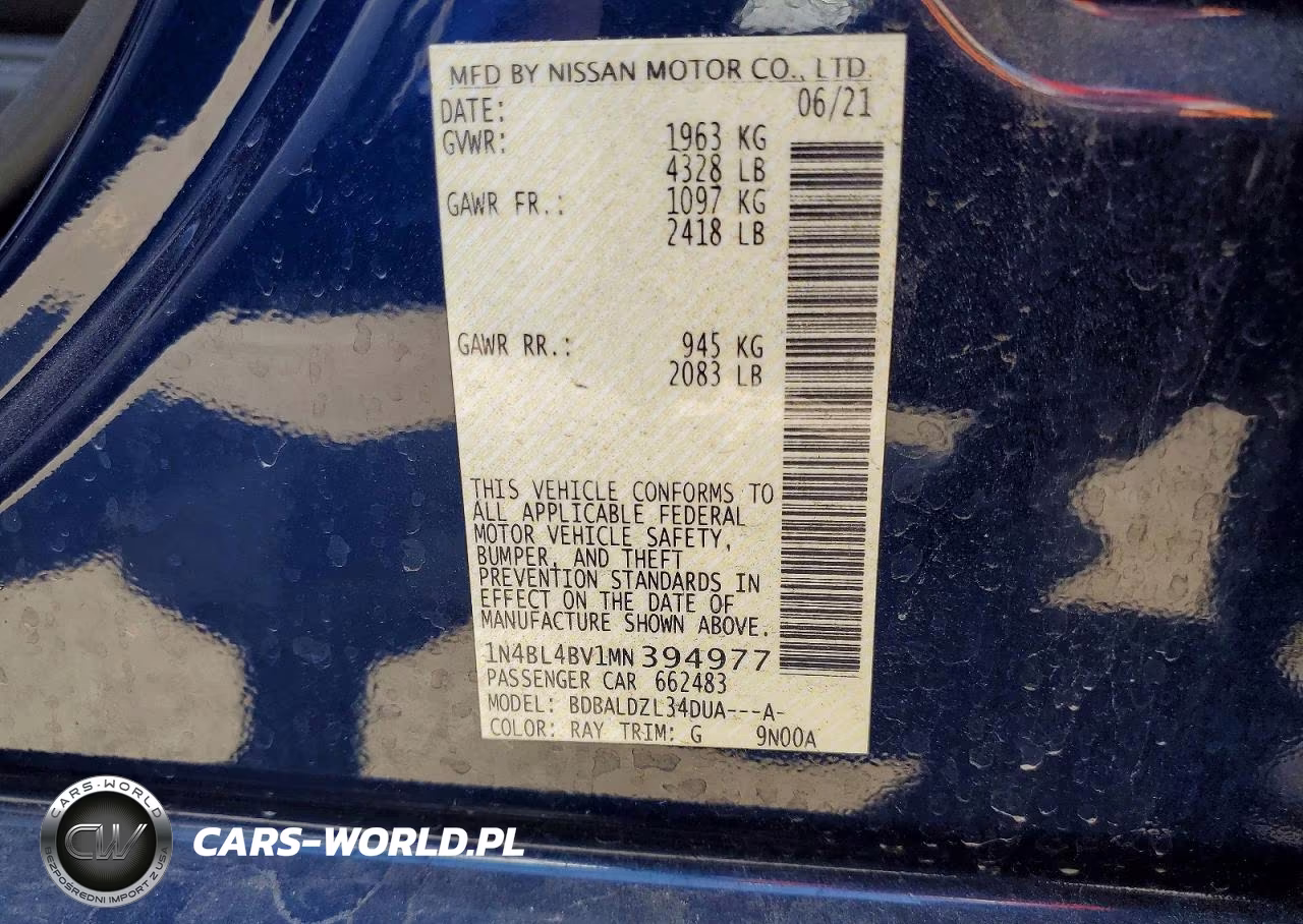 2021 Nissan Altima S Fwd VIN:1N4BL4BV1MN394977 - 13