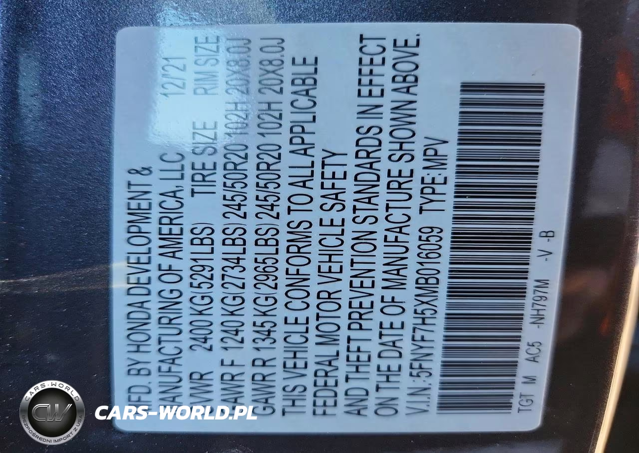 2021 Honda Passport Exl VIN:5FNYF7H5XMB016059 - 14