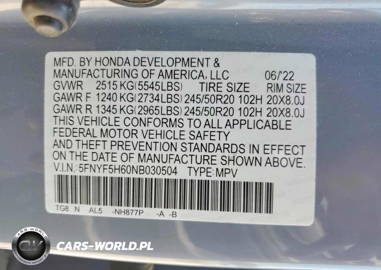 2022 Honda Pilot Touring VIN:5FNYF5H60NB030504 - 13