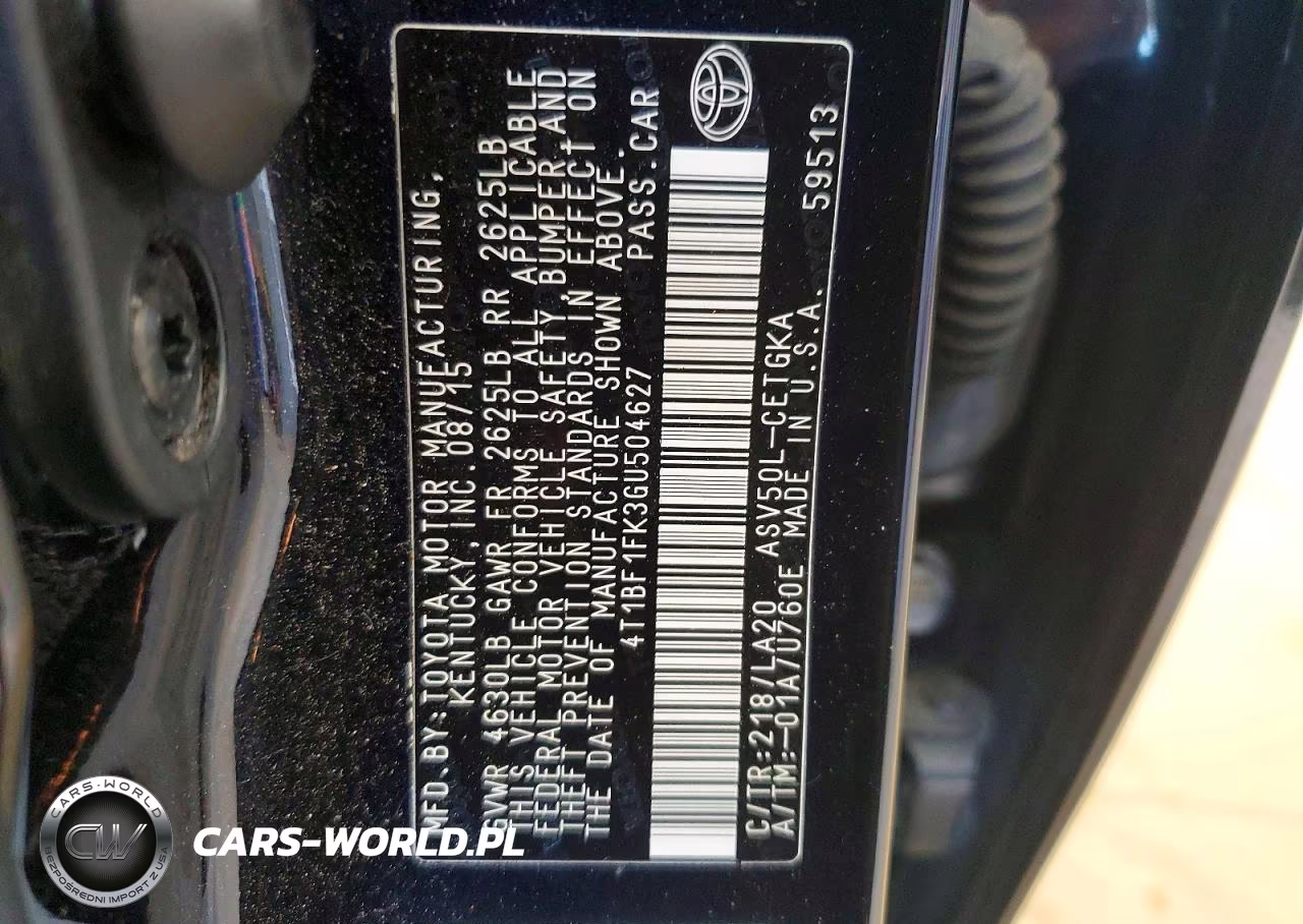 2016 Toyota Camry Xle VIN:4T1BF1FK3GU504627 - 12