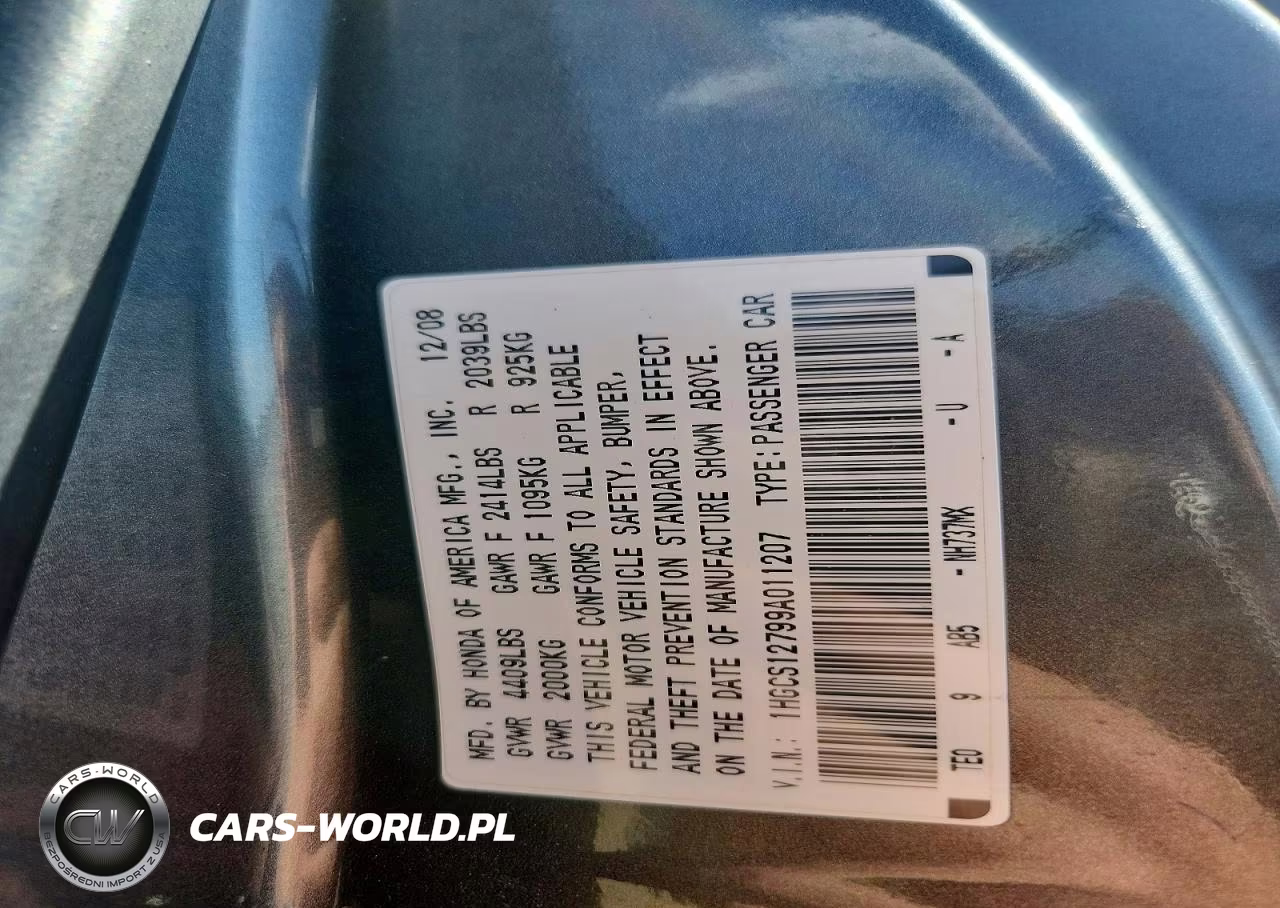 2009 Honda Accord Ex VIN:1HGCS12799A011207 - 12