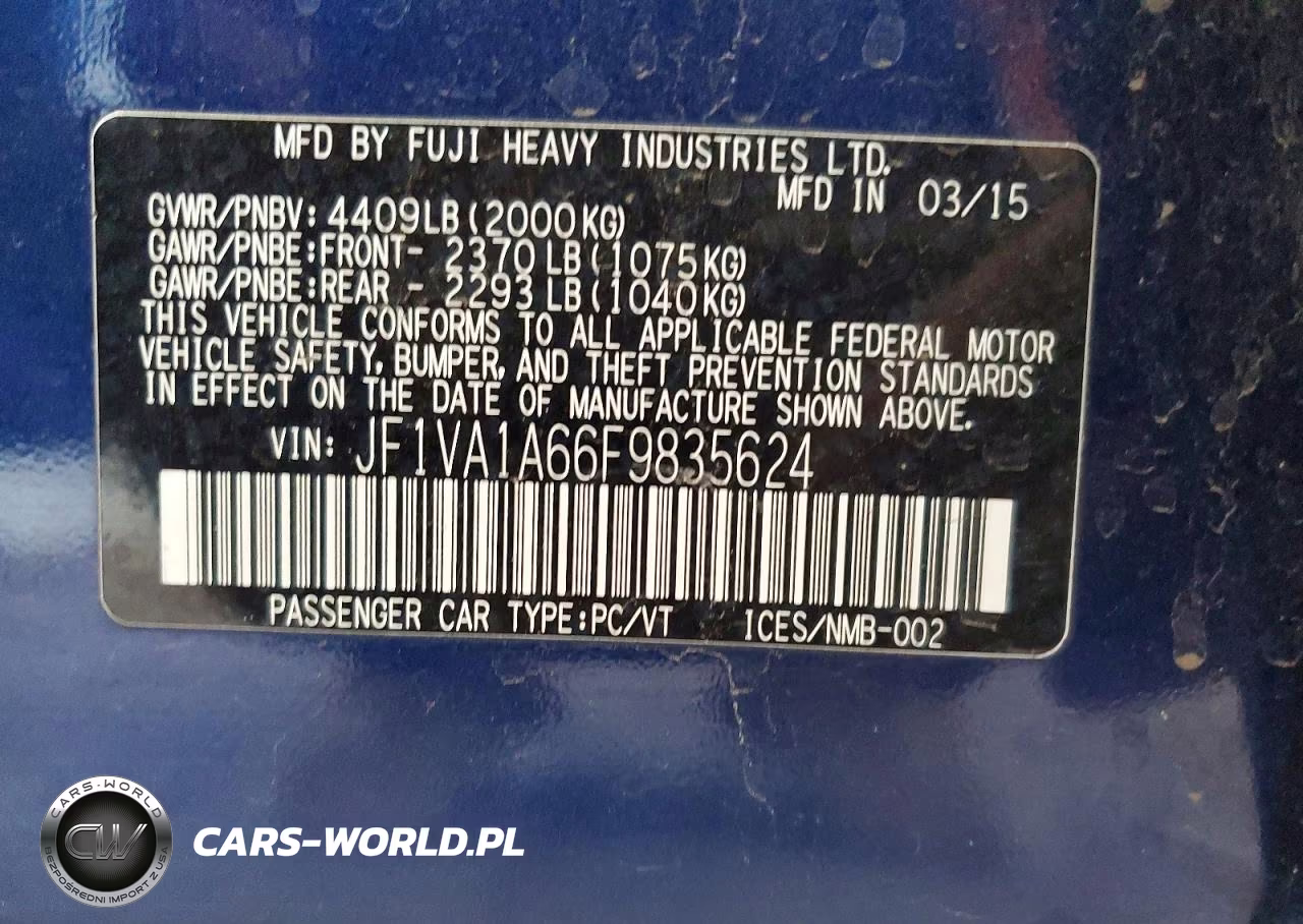 2015 Subaru Wrx VIN:JF1VA1A66F9835624 - 12
