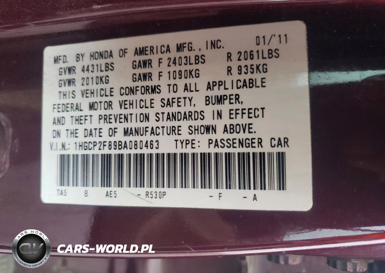 2011 Honda Accord Exl VIN:1HGCP2F89BA080463 - 12