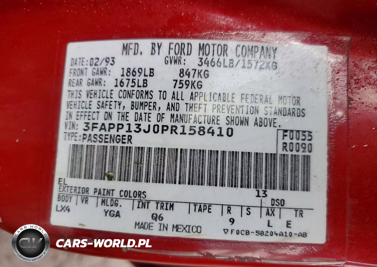 1993 Ford Escort Lx VIN:3FAPP13J0PR158410 - 13