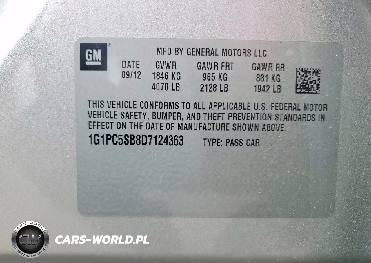 2013 Chevrolet Cruz VIN:1G1PC5SB8D7124363 - 12