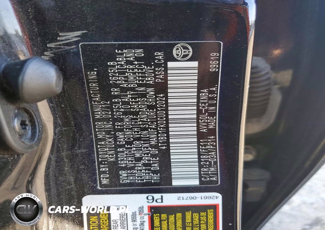 2012 Toyota Camry Hybrid Le VIN:4T1BD1FK0CU012024 - 12