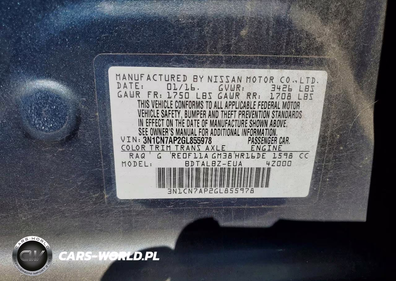 2016 Nissan Versa 1.6 Sv VIN:3N1CN7AP2GL855978 - 12