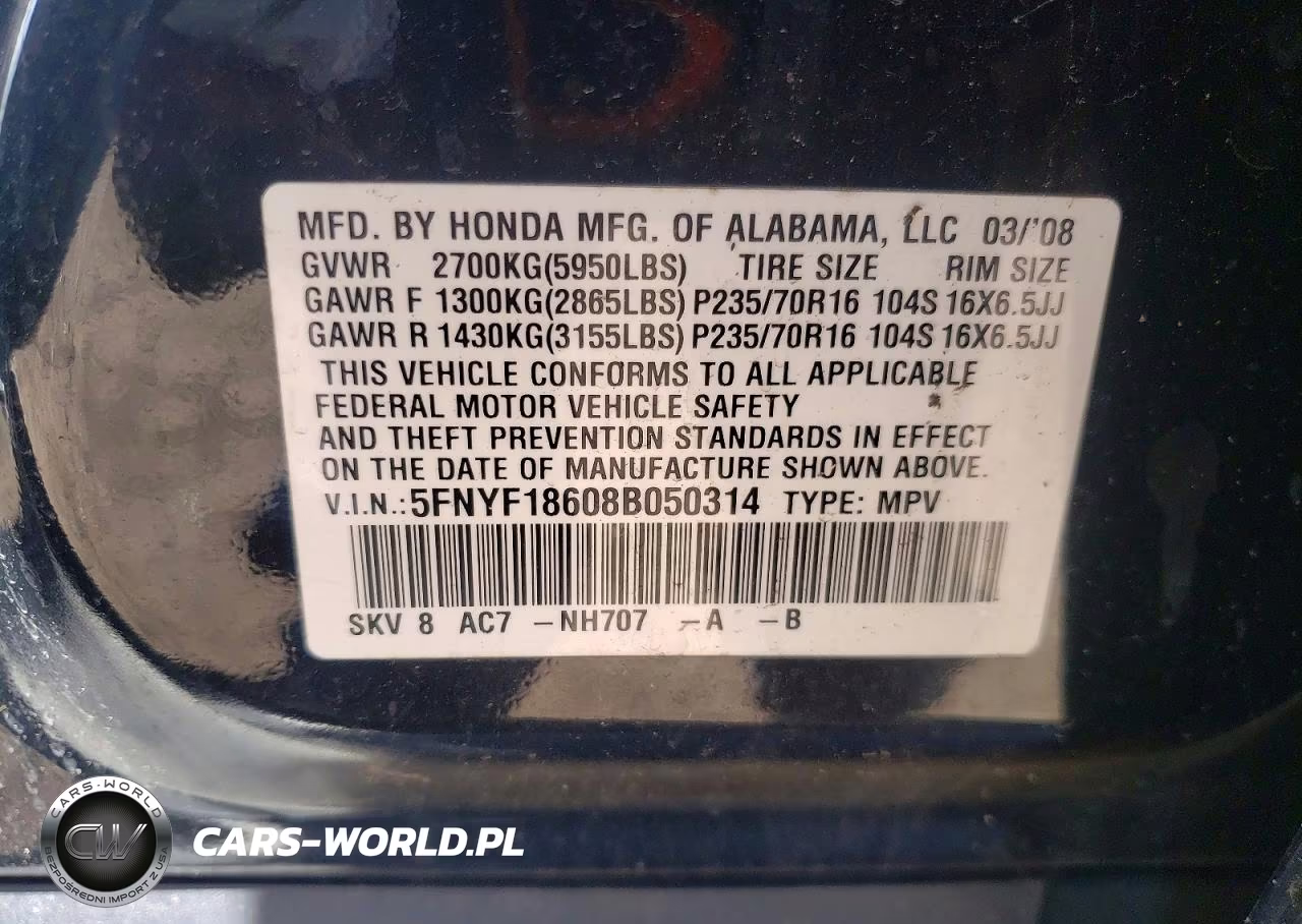 2008 Honda Pilot Exl VIN:5FNYF18608B050314 - 13