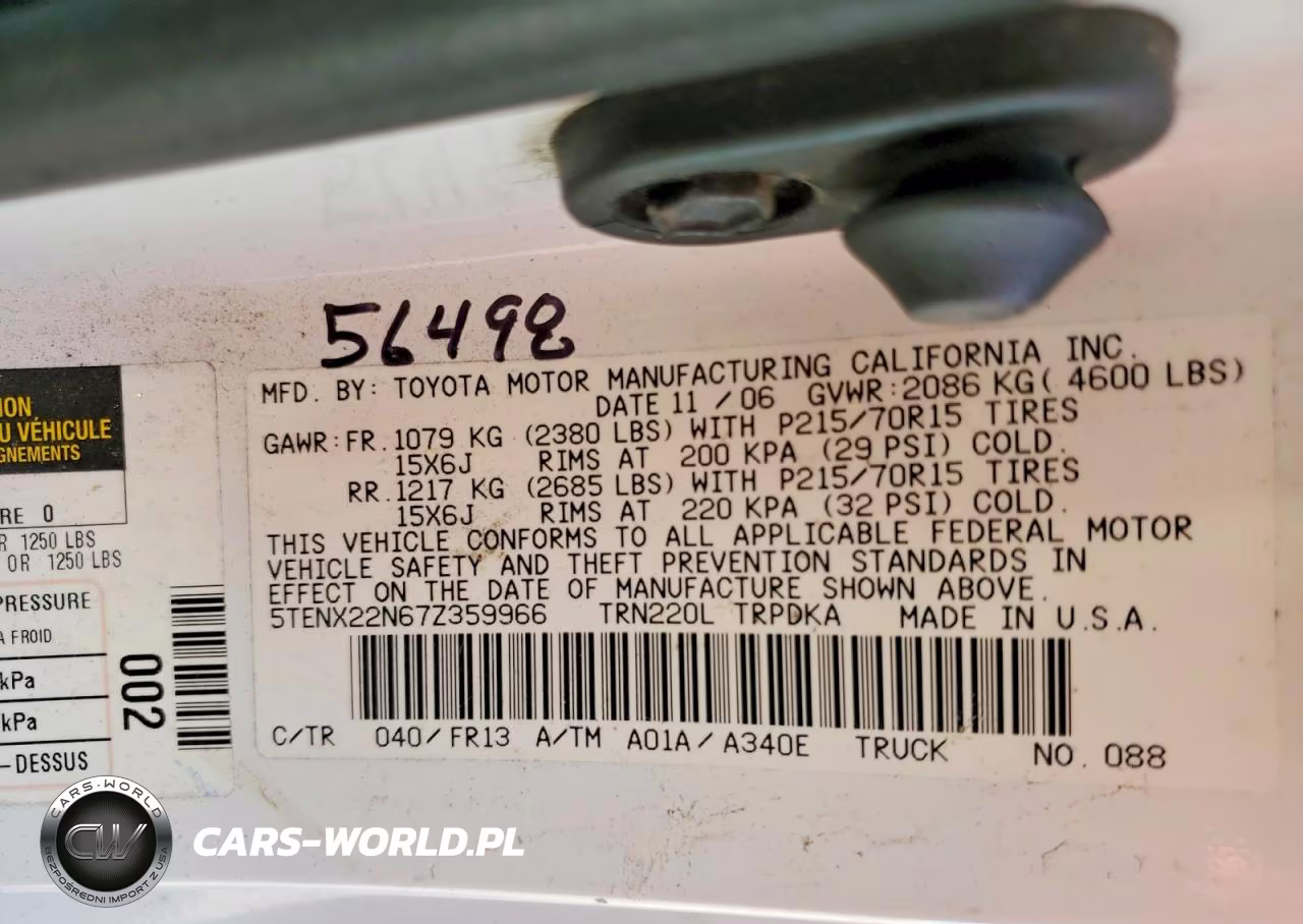 2007 Toyota Tacoma Base VIN:5TENX22N67Z359966 - 12