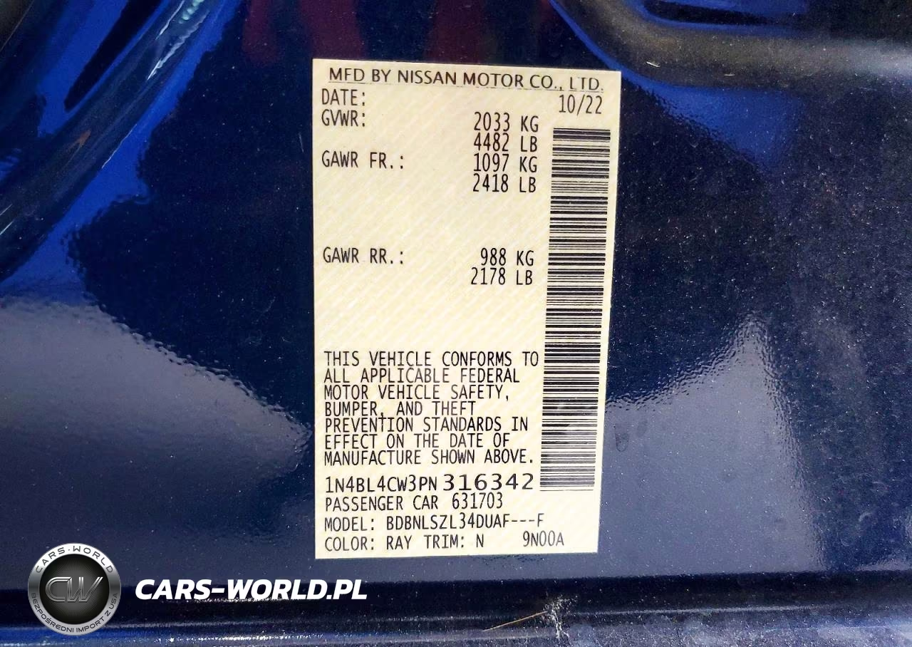2023 Nissan Altima Sr VIN:1N4BL4CW3PN316342 - 12